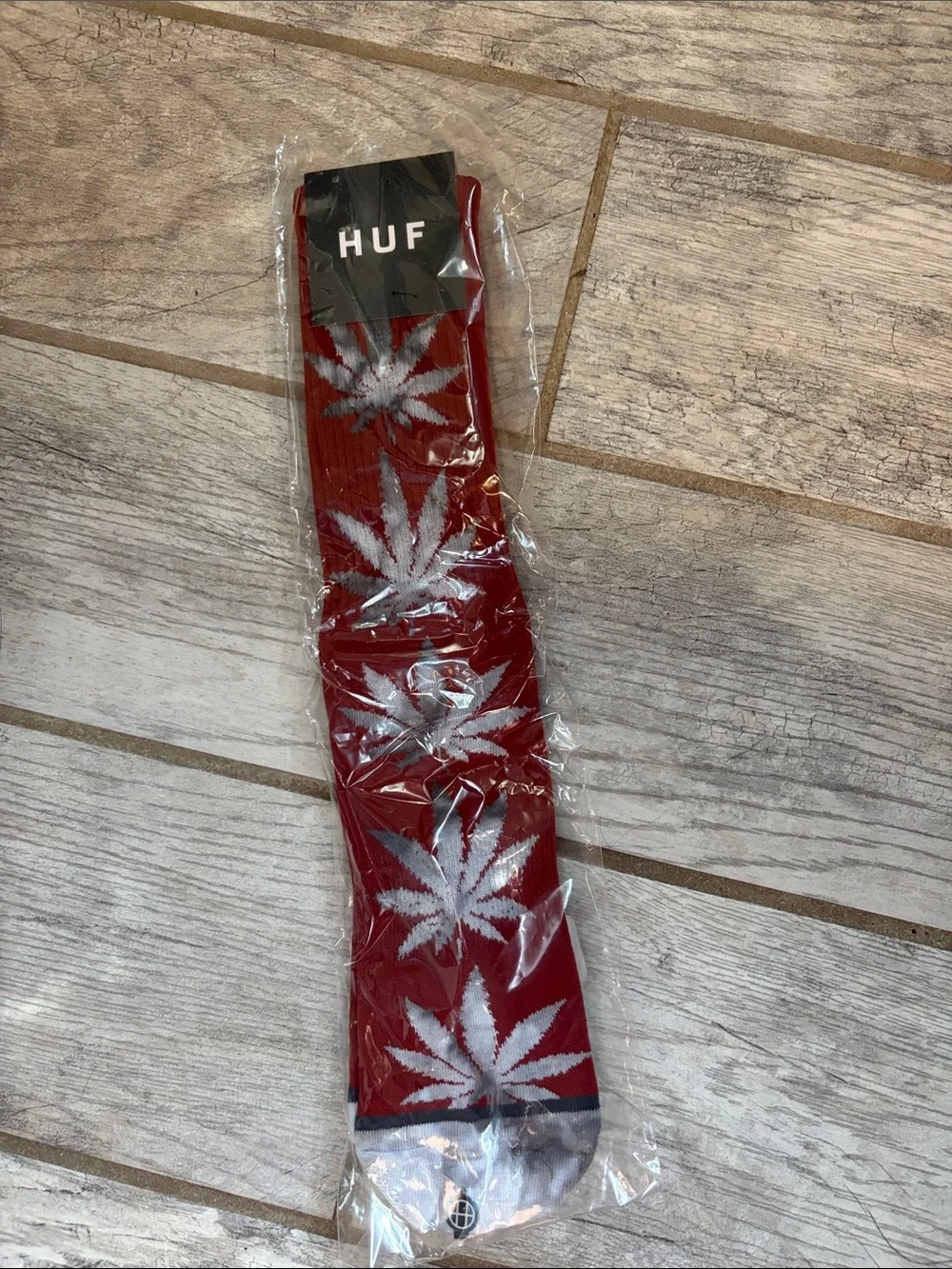 HUF Red Socks with White Leaf Motif